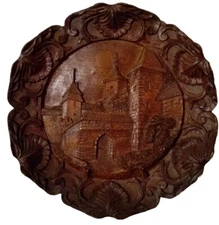 Vintage Detailed 3D Wood Plate Resin German Wall Hanging Art - Rothenburg 