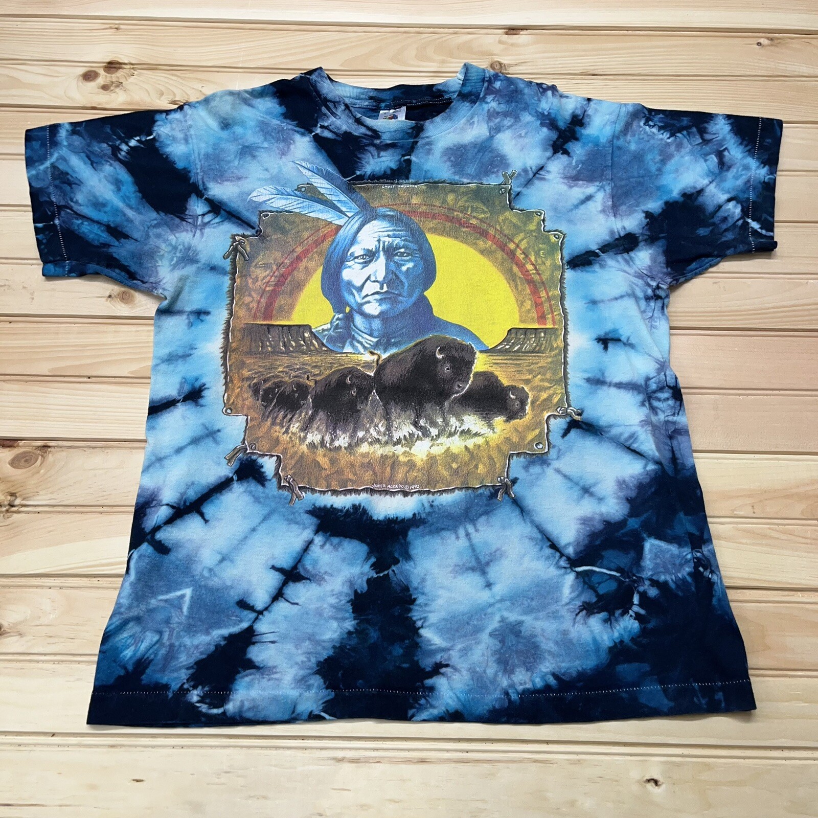 Vintage 90s Native American Javier  Indian Buffalo Shirt Size Large 1992 RARE