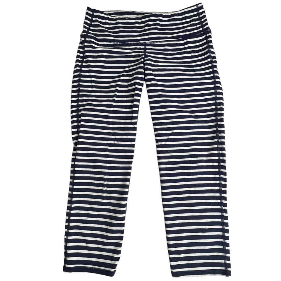 Leggings capri Athleta para mujer azul blanco a rayas tiro medio talla pequeña Foto 2 de 4