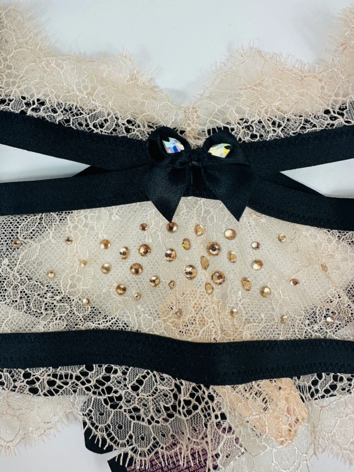 Victoria's Secret Cinturón Liguero Muy Sexy Negro Crema Estrás M/L Nuevo con Etiquetas Lencería Foto 3 de 4