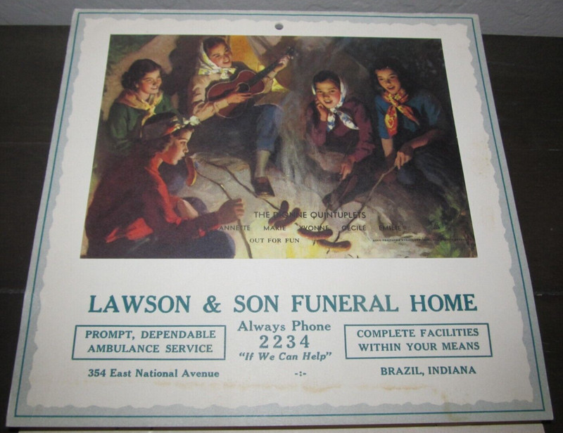 1951 Calendar Brazil Indiana Lawson & Son Funeral Home Seasons Greetings Holiday