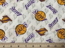 NBA LA LOS ANGELES LAKERS Basketball, White 1/4 Yard 9 x44 100 Cotton Fabric
