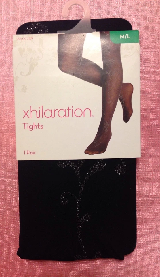 Nuevas Medias Burlesque Pinup Xhilaration Negro y Plata Brillo Estampado Rollo M/L Foto 3 de 4