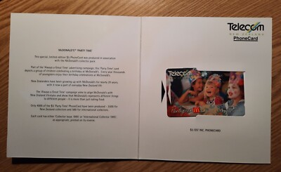 Klappkarte, PhoneCard Neuseeland 1995 MCDONALD'S 5 NS $, aus Erbschaft.