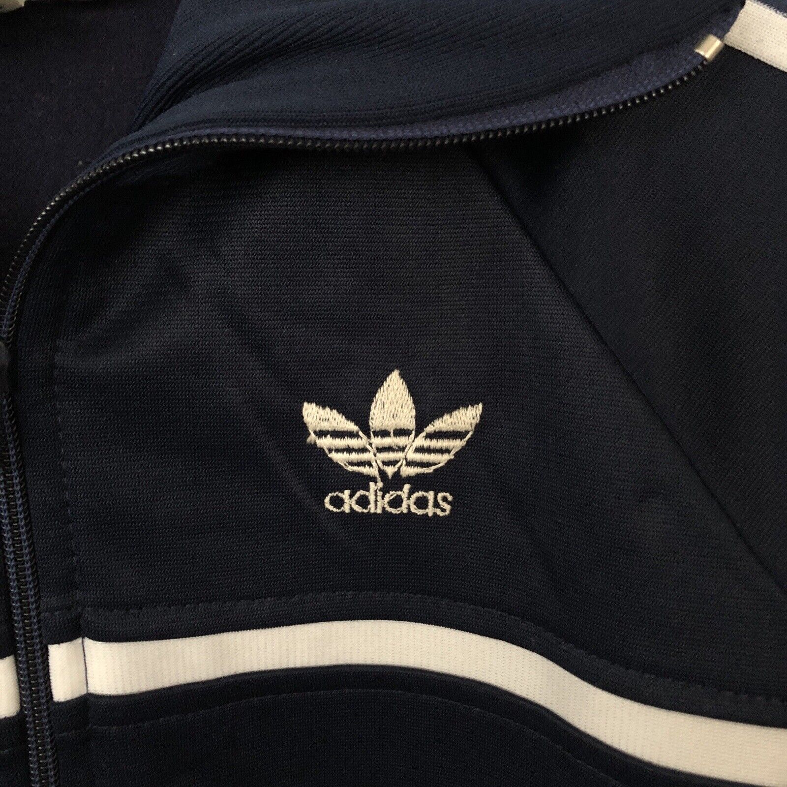 Rare 1970s-1980s Adidas Zip Up Track Jacket 3 Stripes Navy Made in 