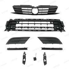 9PC For Jetta 2015-2018 Front Upper Lower Chrome Grille Mesh Bumper Brackets