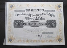 Alta Austria Porcellana-Industria AG Azione 25x200 Corone 1922 Wels