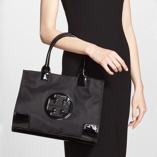 ella mini patent leather trimmed nylon tote