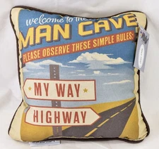 Man Cave Rules My Way Highway 12x12 Throw Pillow With Tags Made in USA