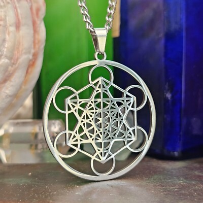 Metatrons Würfel Anhänger Stahl Zahl 13 Kabbala Statement 24'' Kette Schmuck