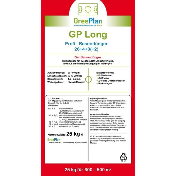 Gp Long Profi Min. RasendüNger 25Kg Sack 300-500 M² Npk-DüNger 26+4+8(+2)-image
