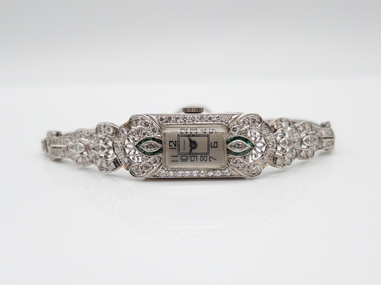 Antique 1920s $15,000 2ct Emerald Diamond Tiffany & Co Platinum Ladies Watch 29g