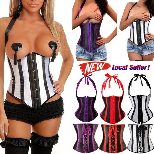 Women Lace Up Underbust Waist Corset Princess Dress Tops Bustier Shaper - Picture 10 of 78