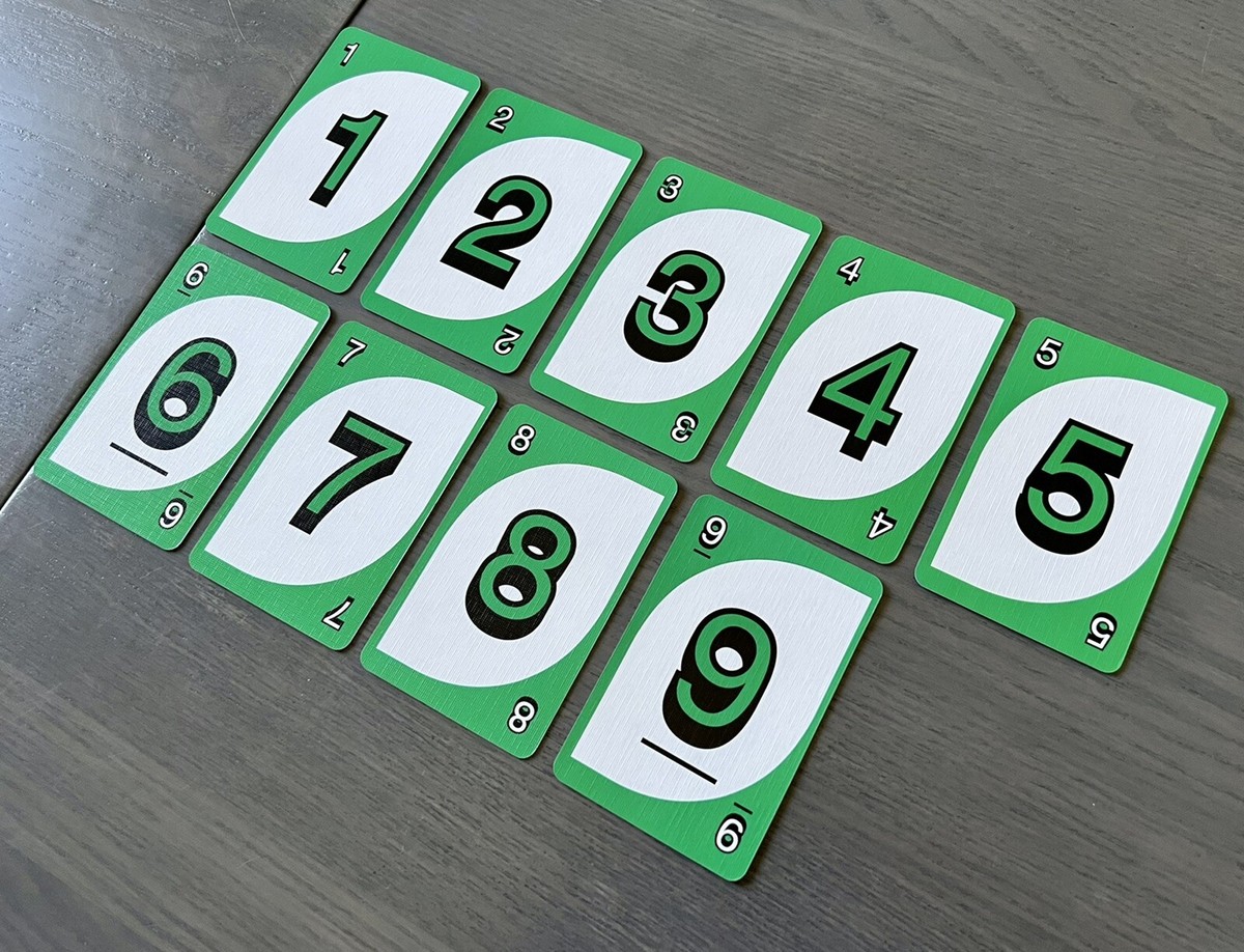 Mattel UNO Deluxe 50th Anniversary | Green Cards 1-9 | Official