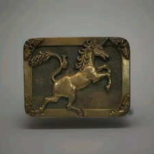 VTG 1981 Baron Buckles Solid Brass Unicorn Belt Buckle #6246 - 3" x 2.25" EUC