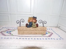 Blossom Bucket Signed Suzi "WELCOME FRIENDS" Shelf Sitter 4¼ X 2¾" EUC Skoglund