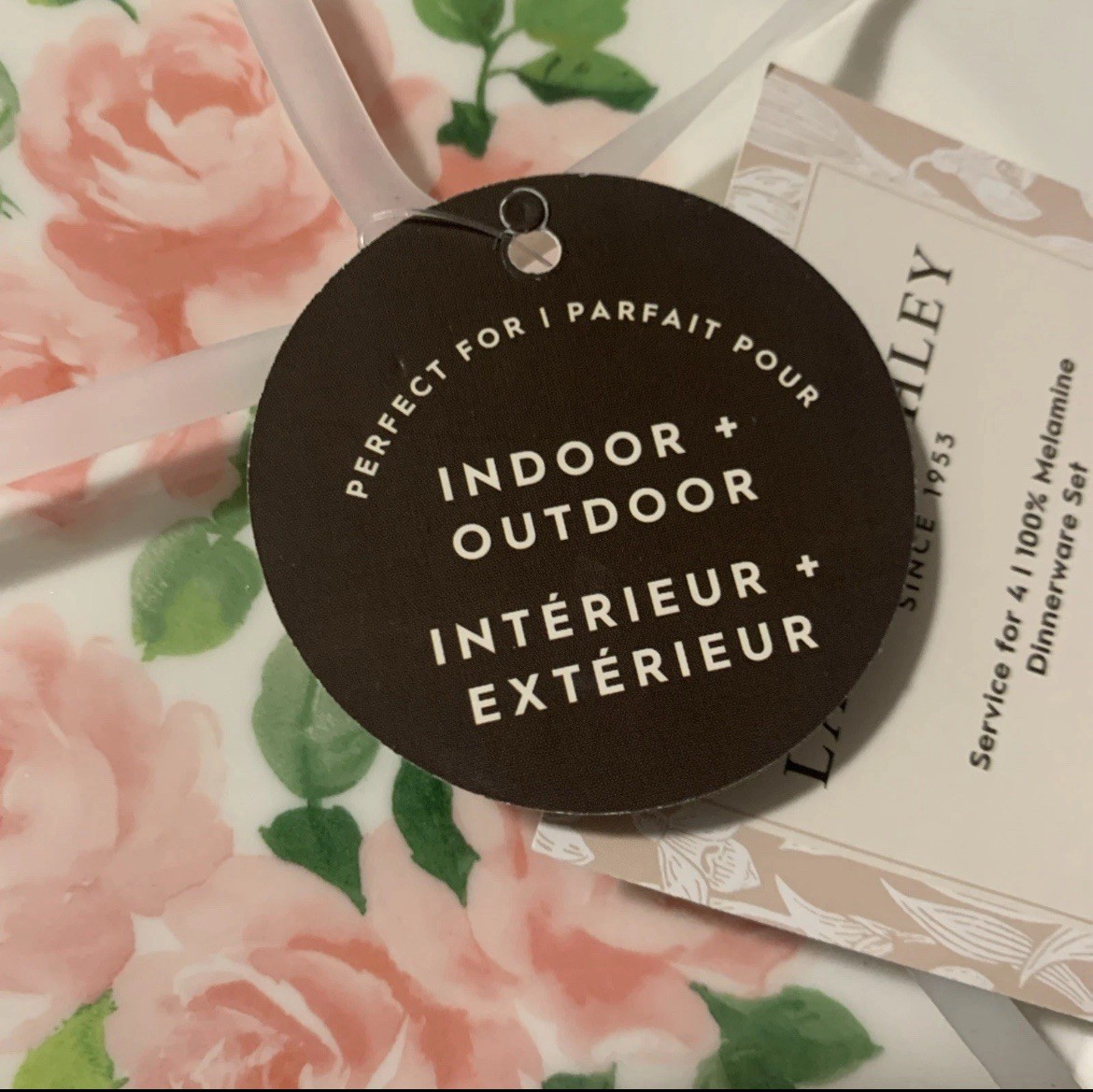 8pc Laura Ashley Pink Rose Floral Melamine Salad & Dinner Plate Set Spring NEW