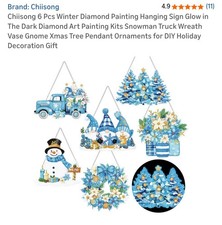 Christmas Winter Diamond Painting Hanging Sign Glow Dark DIY Ornaments Kit 6pc