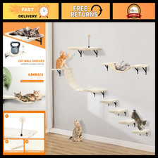 Wall-Mounted Cat Climber Set - 7 Pcs Indoor Cat Furniture with Shelves, Hammock