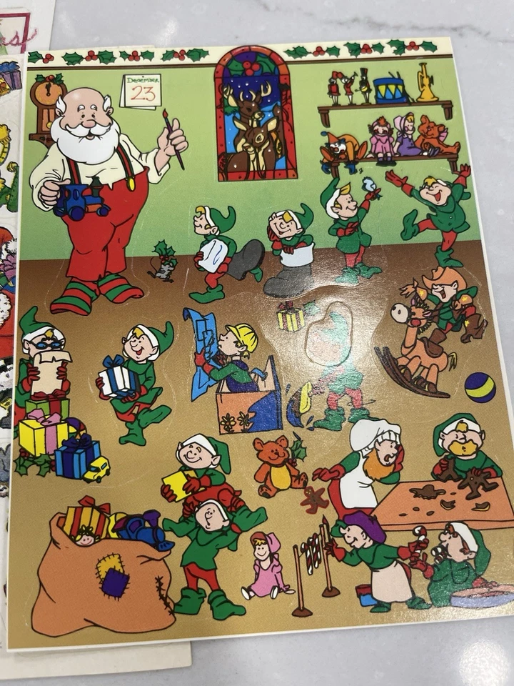 Lote de 9 hojas de pegatinas navideñas surtidas con sello vintage Elfos Regalos Juguetes Foto 3 de 4
