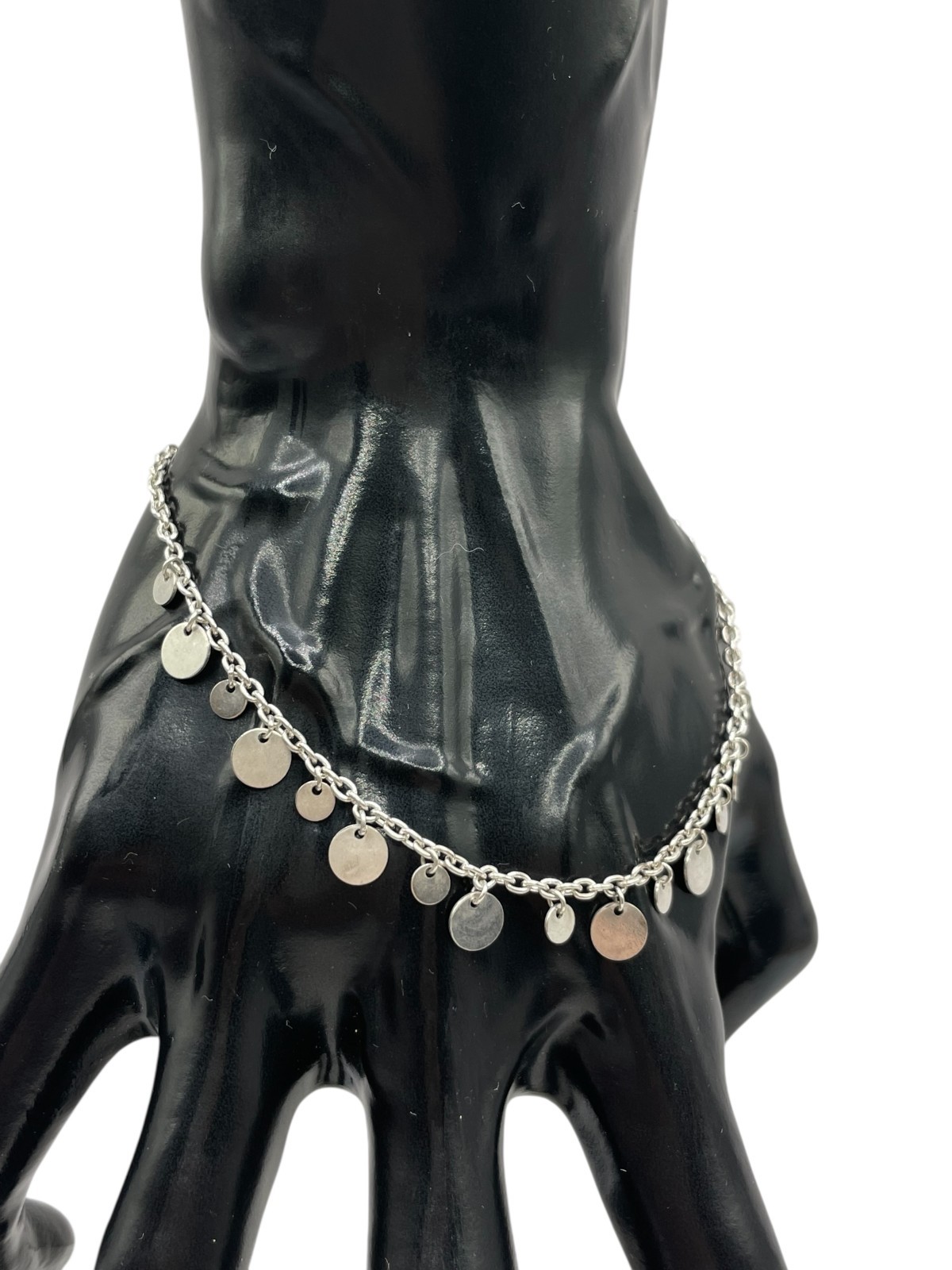 Sterling Silver Tiny Disc Charm Anklet Bracelet 8… - image 3