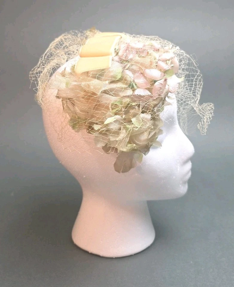 Винтажный кремовый розовый цветочный обруч шляпа Fascinator - Изображение 3 из 4