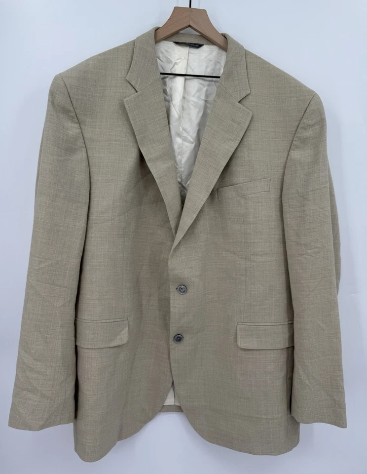 Jack Victor Blazer Hombre 50L Beige Lana Lino Abrigo Deportivo Chaqueta Dos Botones Foto 2 de 4