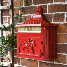 Red "Huntley" Wall Mounted Post Box - Lockable Letter Mail Box