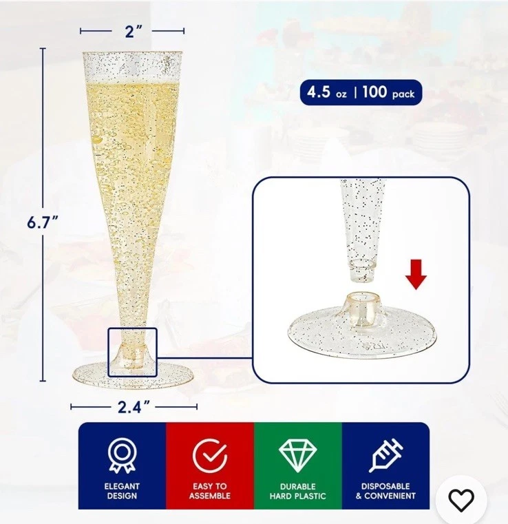 Flautas de champán Jolly Chef 100 unidades 2 piezas 4,5 oz bodas/fiesta de Año Nuevo Foto 2 de 4