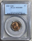 Graded MS64 1909 V.D.B. PCGS MS64RB Lincoln Wheat Cent VDB
