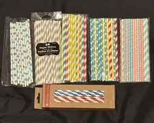 Assorted Lot Of 136 Decorative Paper Drinking Straws/Picks For Parties Crafts