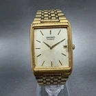 Seiko Tank Watch Men 27mm Champagne Dial Gold Tone Date 7n29-5b29 New Batt READ!