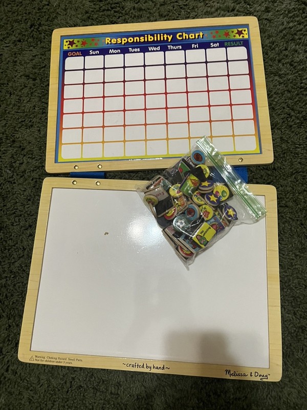 Melissa & Doug Wooden Responsibility Chore Chart Dry Erase Board w/Magnets
