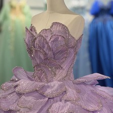 Lilac Quinceanera Dresses Puffy Ball Gown Lace Up Purple Sleeveless Sweet 16