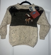 Vintage Tivoli Aran Wool Chunky Cable Knit Children's Sweater - Age 3/4 Horses