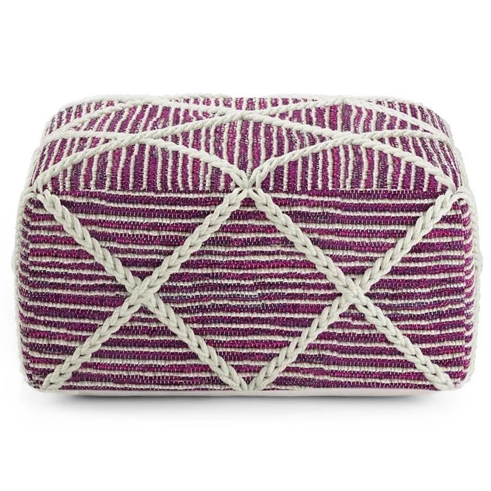 Cowan Contemporary Square Pouf in Magenta and Natural Handloom Woven - Image 3 of 4