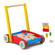 Bigjigs Wooden Baby Walker Push Along Toy with Bricks - 12 Months+ - Brand New