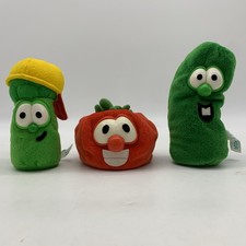 Veggie Tales Lot 3 Plush Stuffed Toys Bob Tomato Larry Cucumber Junior Asparagus