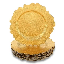 12 Pack Gold Charger Plates - Round Plastic Reef Plate Chargers for Dinner Pl...