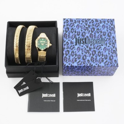 Just Cavalli Ambra Gold-Tone Snake Wrap 22mm Quartz Watch with Green Dial -NWT