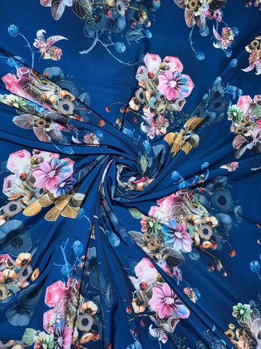 1 meter Navy/multi Coloured Floral Soft Crepe Dress Fabric 58” Wide - Picture 3 of 3