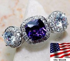3CT Amethyst  Topaz 925 Solid Sterling Silver Ring Sz 8 IB1-1