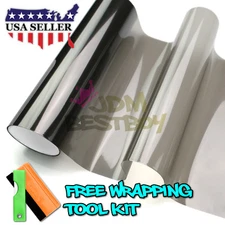 12"X108" Glossy Medium Black Smoke Tint Headlights Fog Lights Sidemarker Sheet