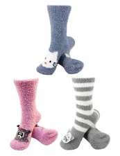 Women's Fuzzy Cozy Warm Cute Animal Home Bed Cabin Socks - 3 Pair (Asst 06)