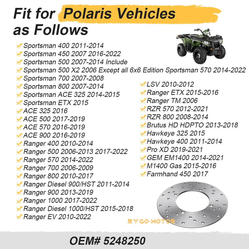 Rotor de disco de freno trasero 5248250 para Polaris RZR 570 2012-2021 RZR 800 2008-2014 Foto 3 de 4