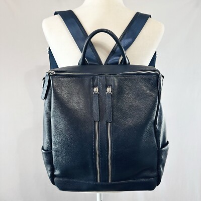 Backpack Boyatu Bags BOYATU Pebbled Leather Navy Blue Convertible