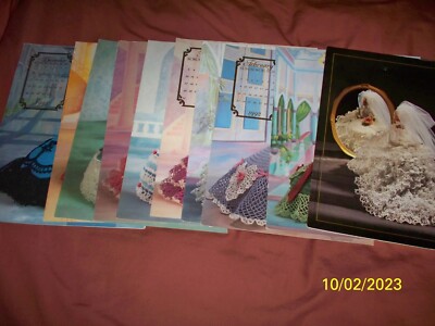 LOT OF 10 CROCHETED DRESS CALENDAR BED DOLL PATTERNS