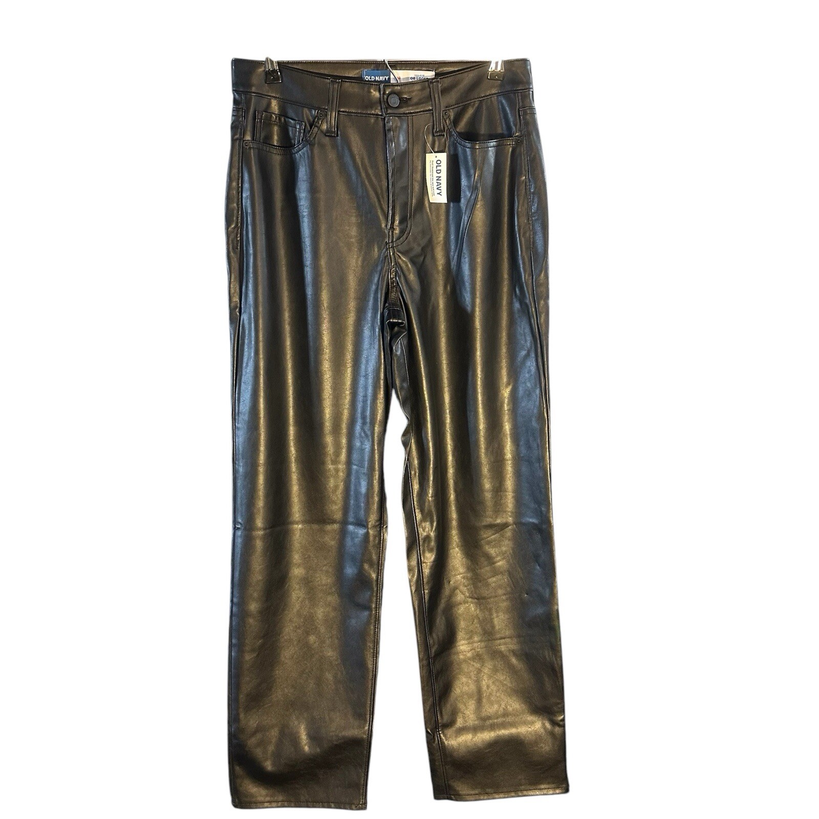 Old Navy Womens High Rise OG Loose Faux Leather Punk Pants Size 10 NWT Black