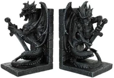 Pacific Giftware Dragon with Sword Bookends Figurine Handpainted Resin