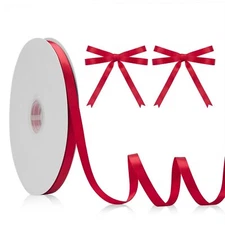 Double Faced Red Satin Ribbon for Gift Wrapping, Thin Polyester 3/8Inch x 100Yds